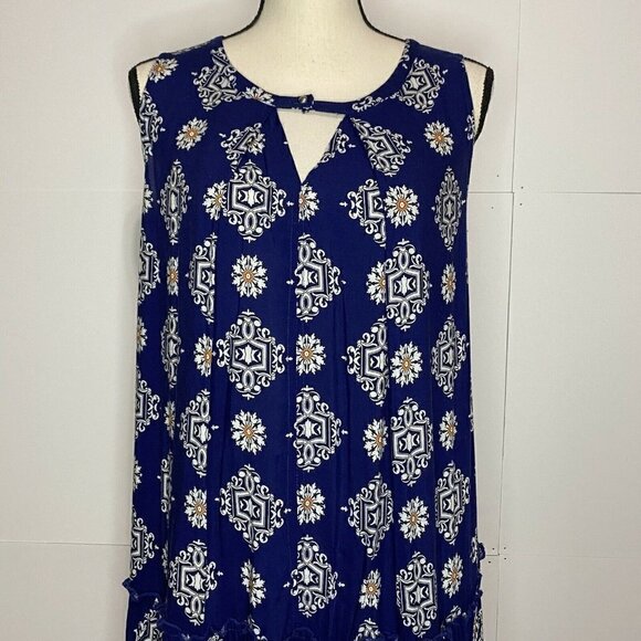 Umgee Small Sleeveless Lace Back Ruffle Tunic Swing Dress Blue Keyhole Neckline - Picture 3 of 10